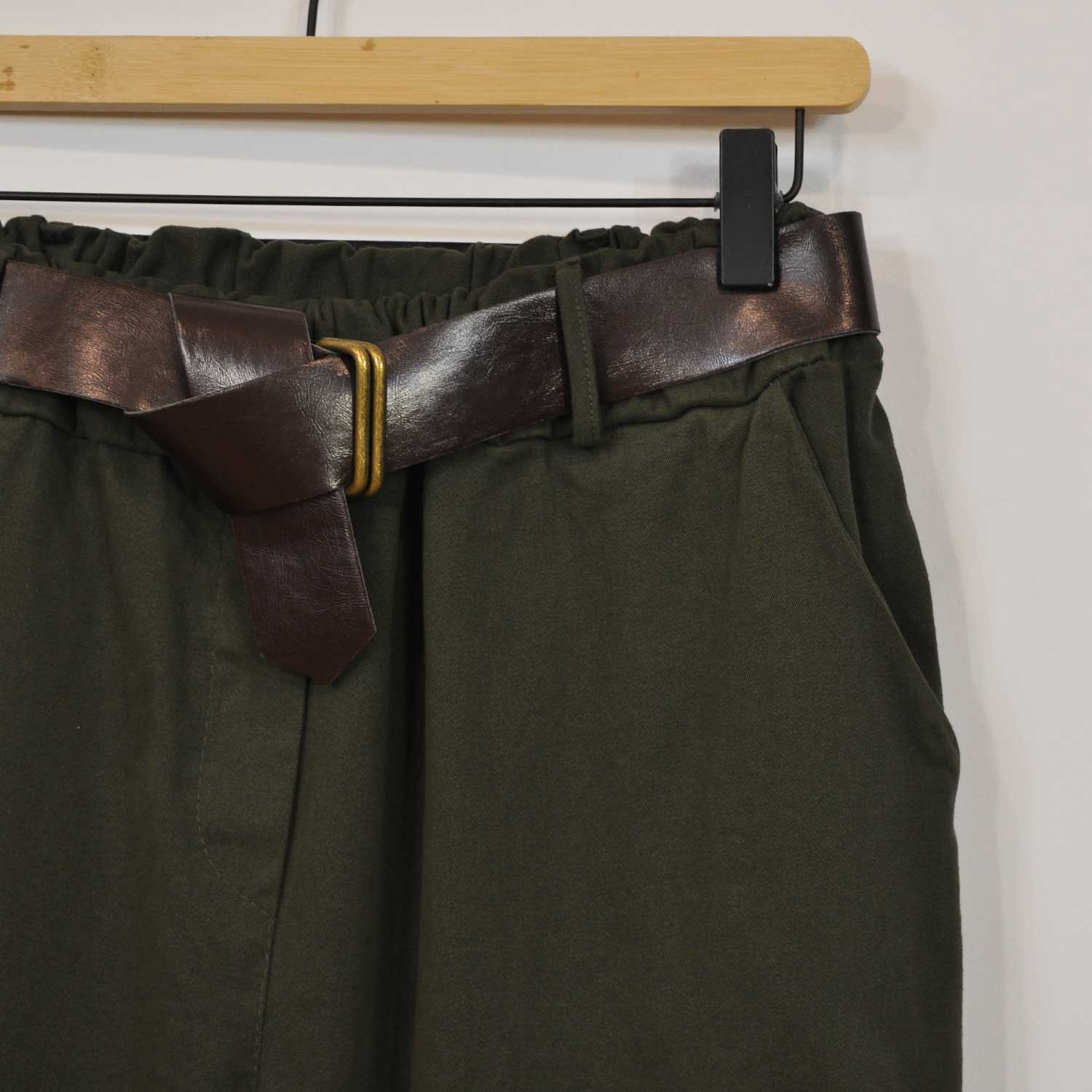 Kaki belt pockets pants