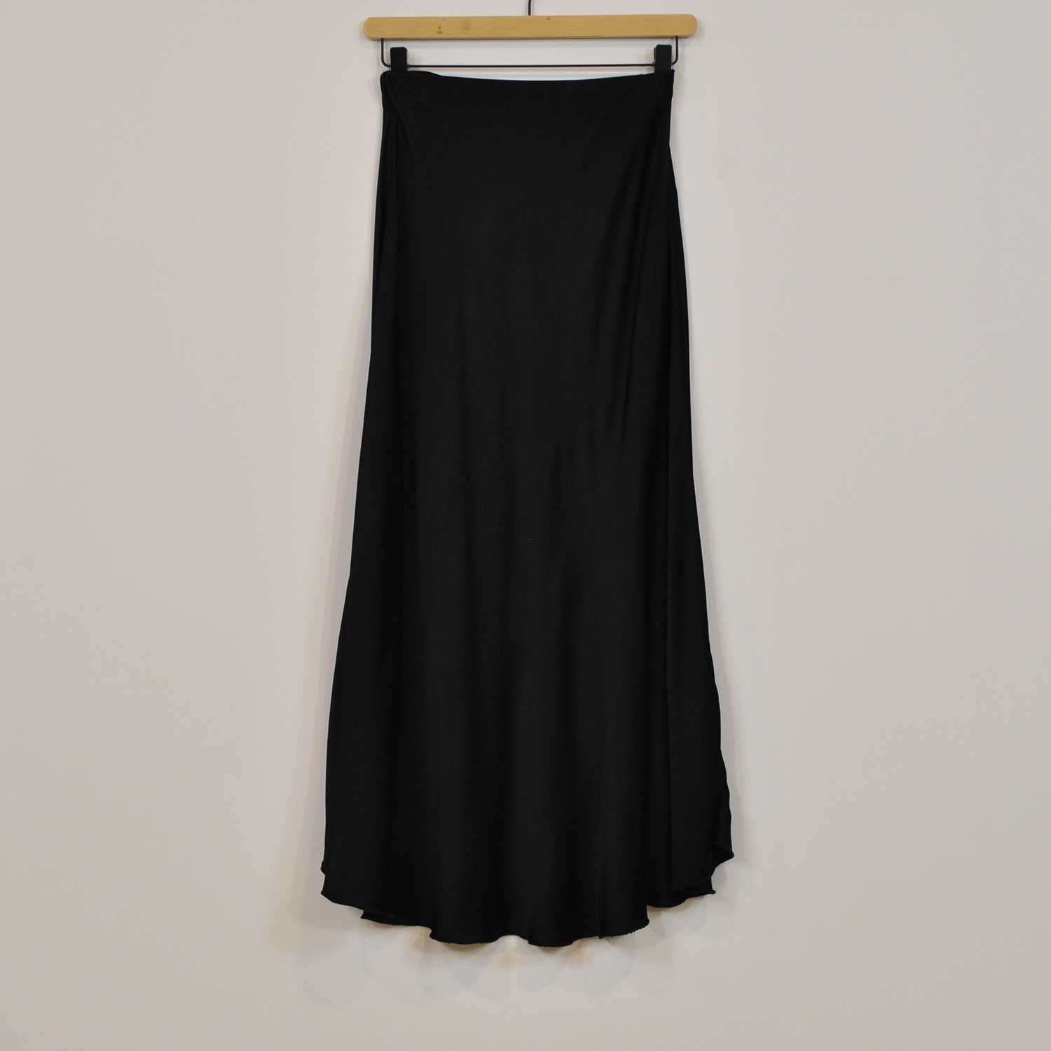 Black satin midi skirt