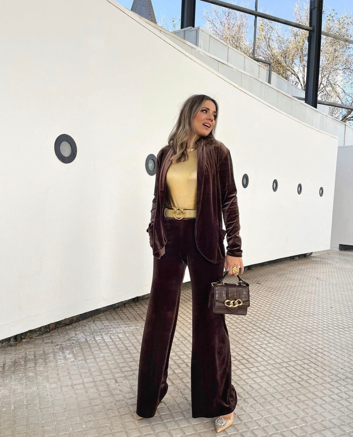 Brown velvet blazer
