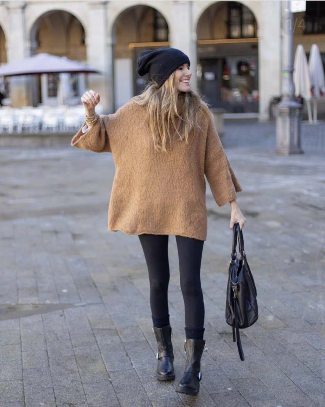 Jersey poncho camel