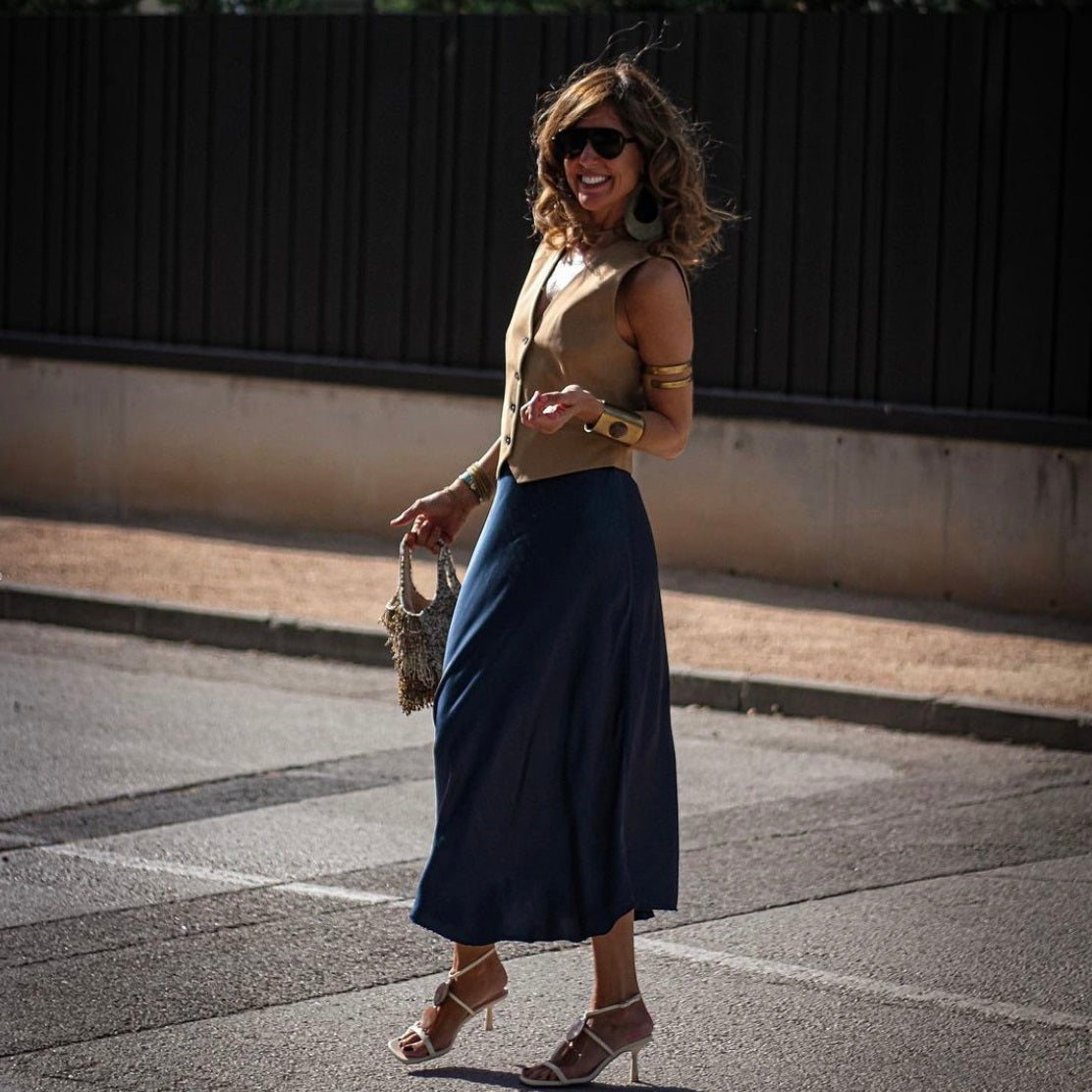 VERÓNICA FALDA MIDI SATINADA ANIMAL PRINT