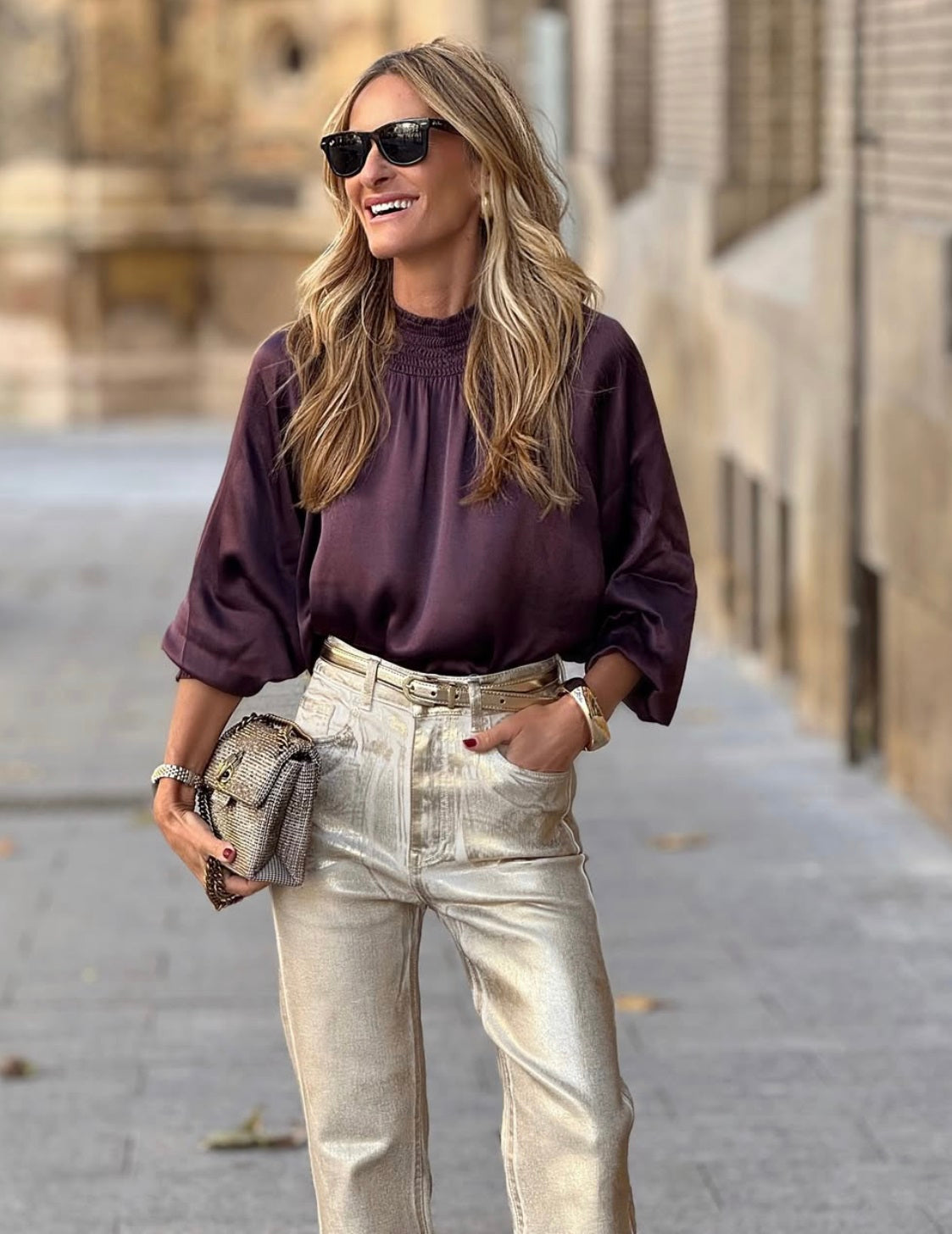 Eggplant collar satin blouse