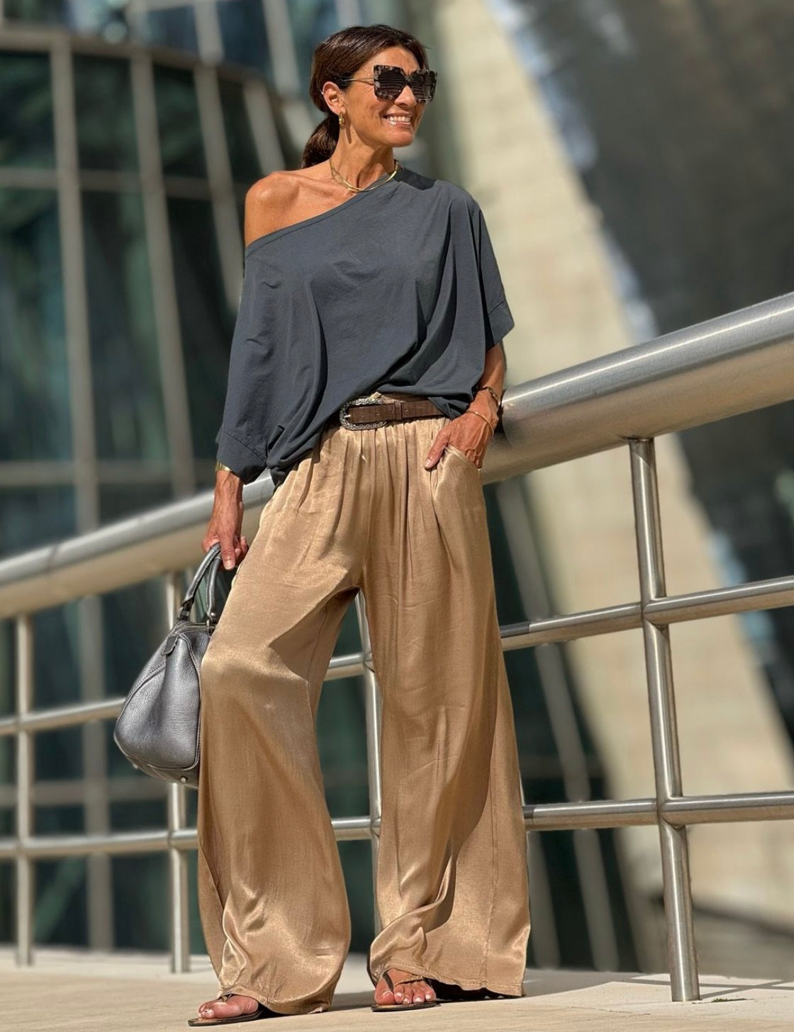 Camel satin pants