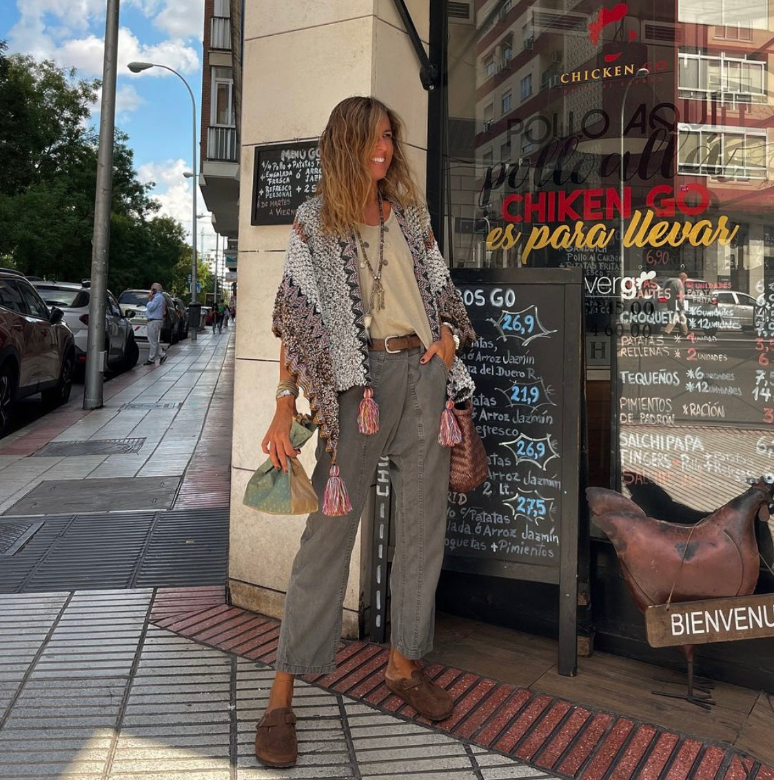 Grey fringed poncho