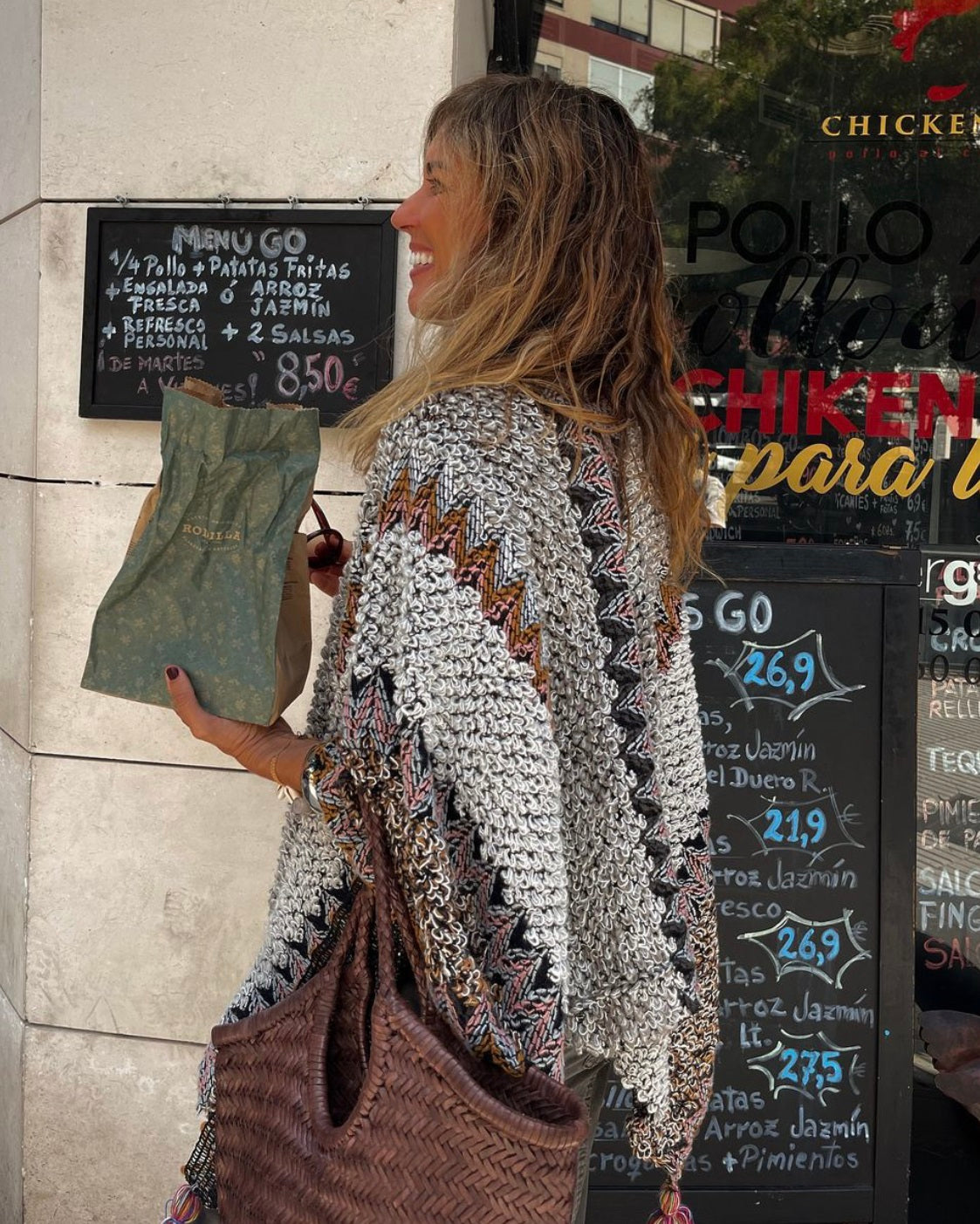 Grey fringed poncho