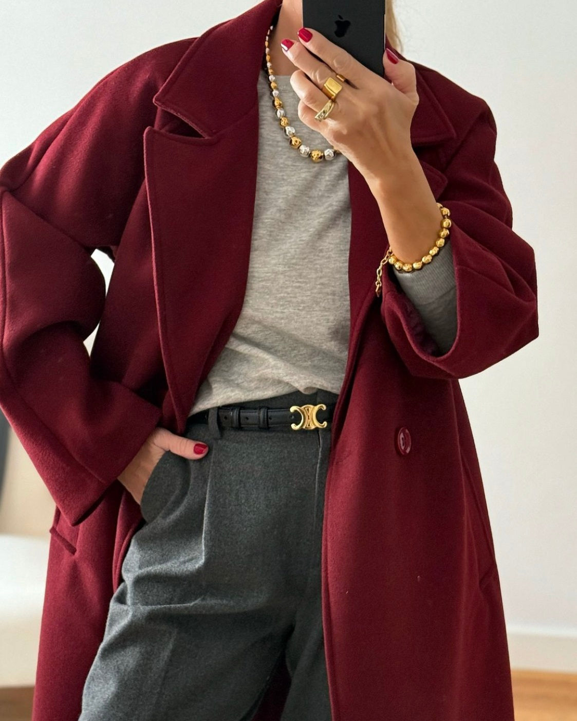 Burgundy cross coat