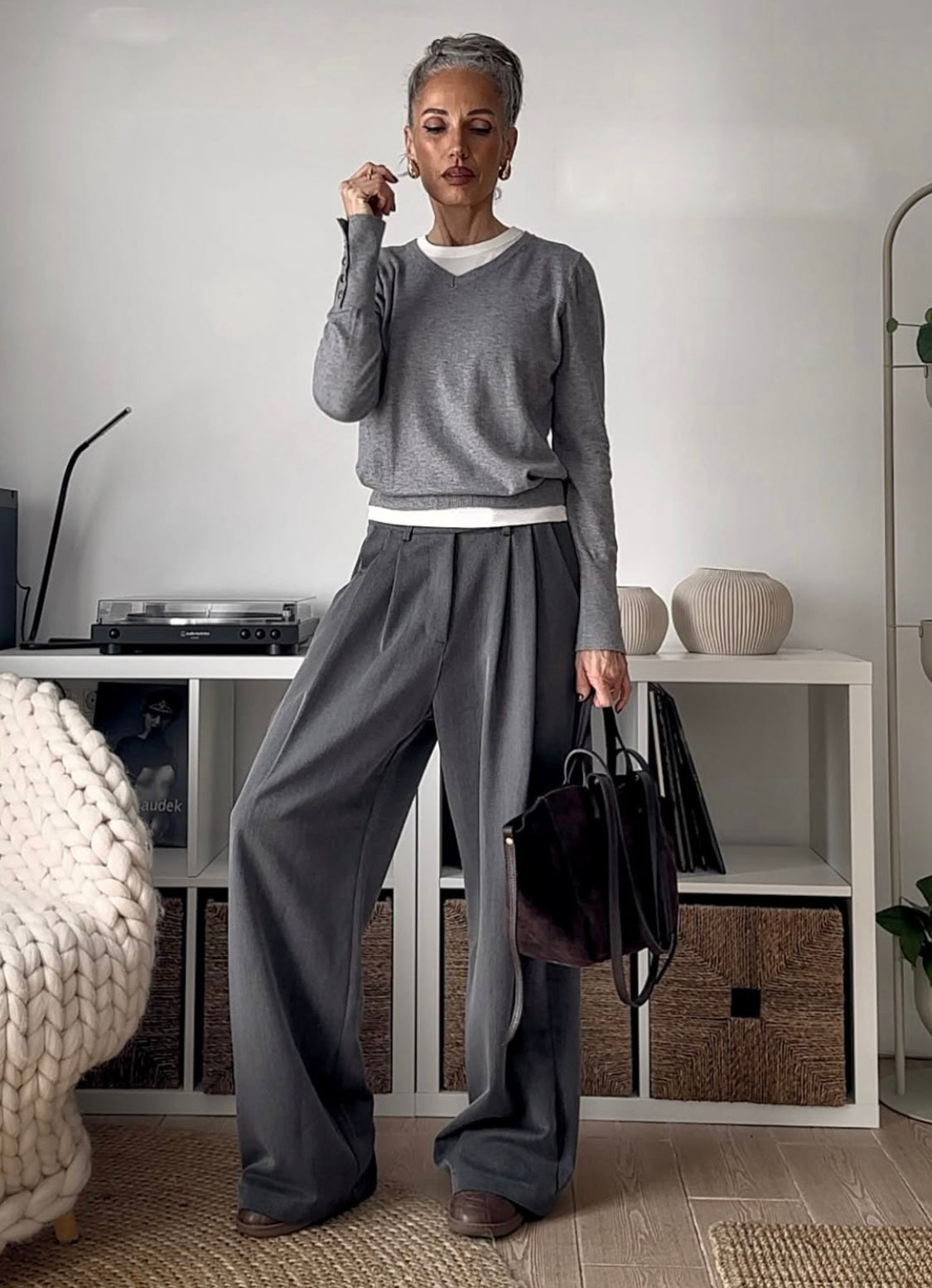 Wide leg grey pants