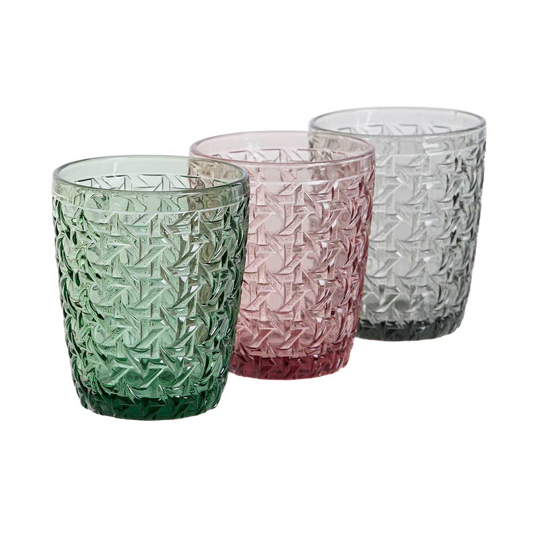 Set of colored engraved crystal glasses