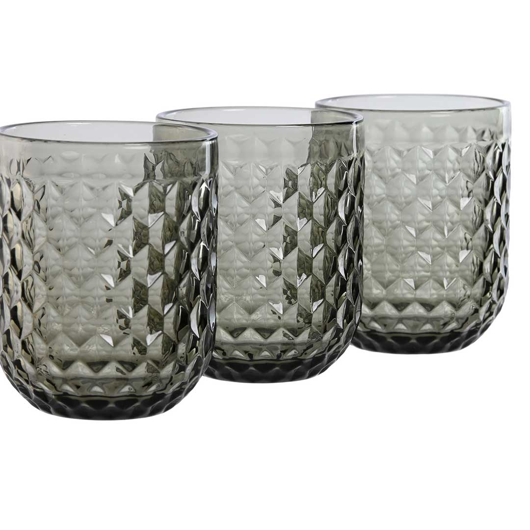 Set of grey engraved crystal glasses