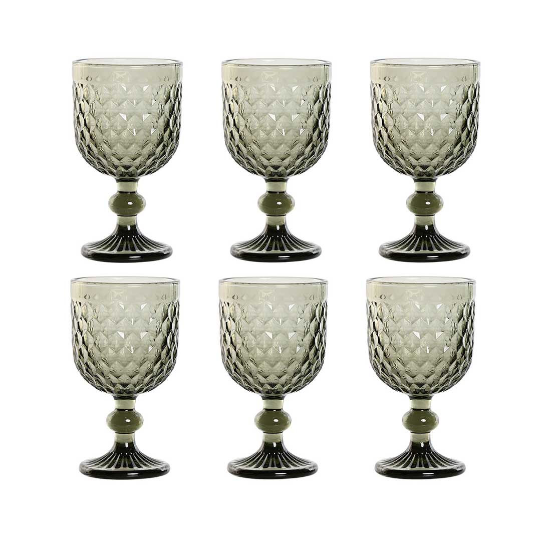 Set copas cristal grabado gris