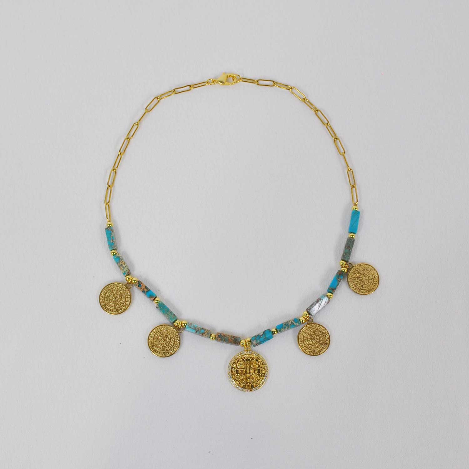 Turquoise medals necklace