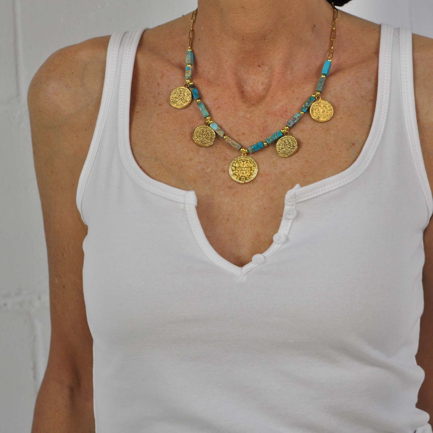 Turquoise medals necklace
