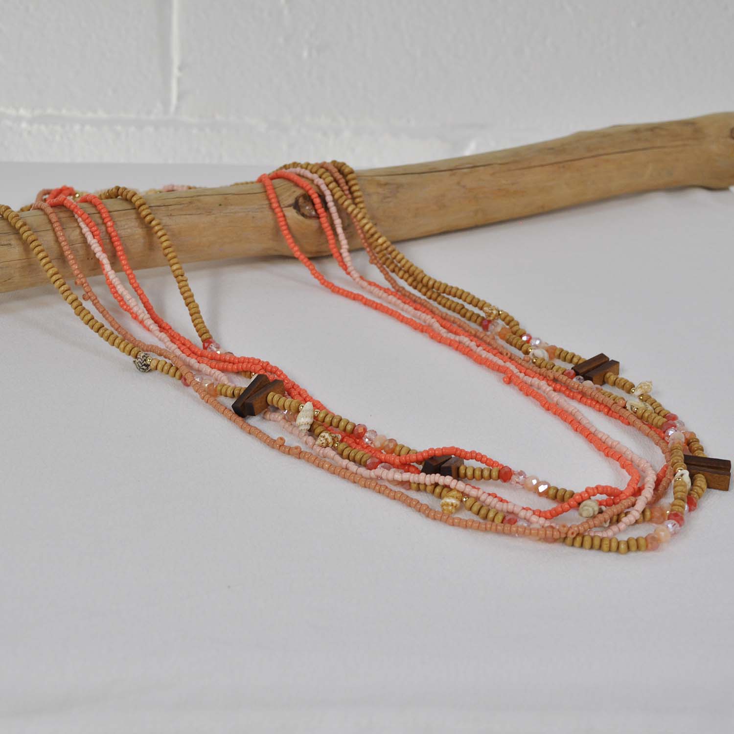 Coral long layered necklace