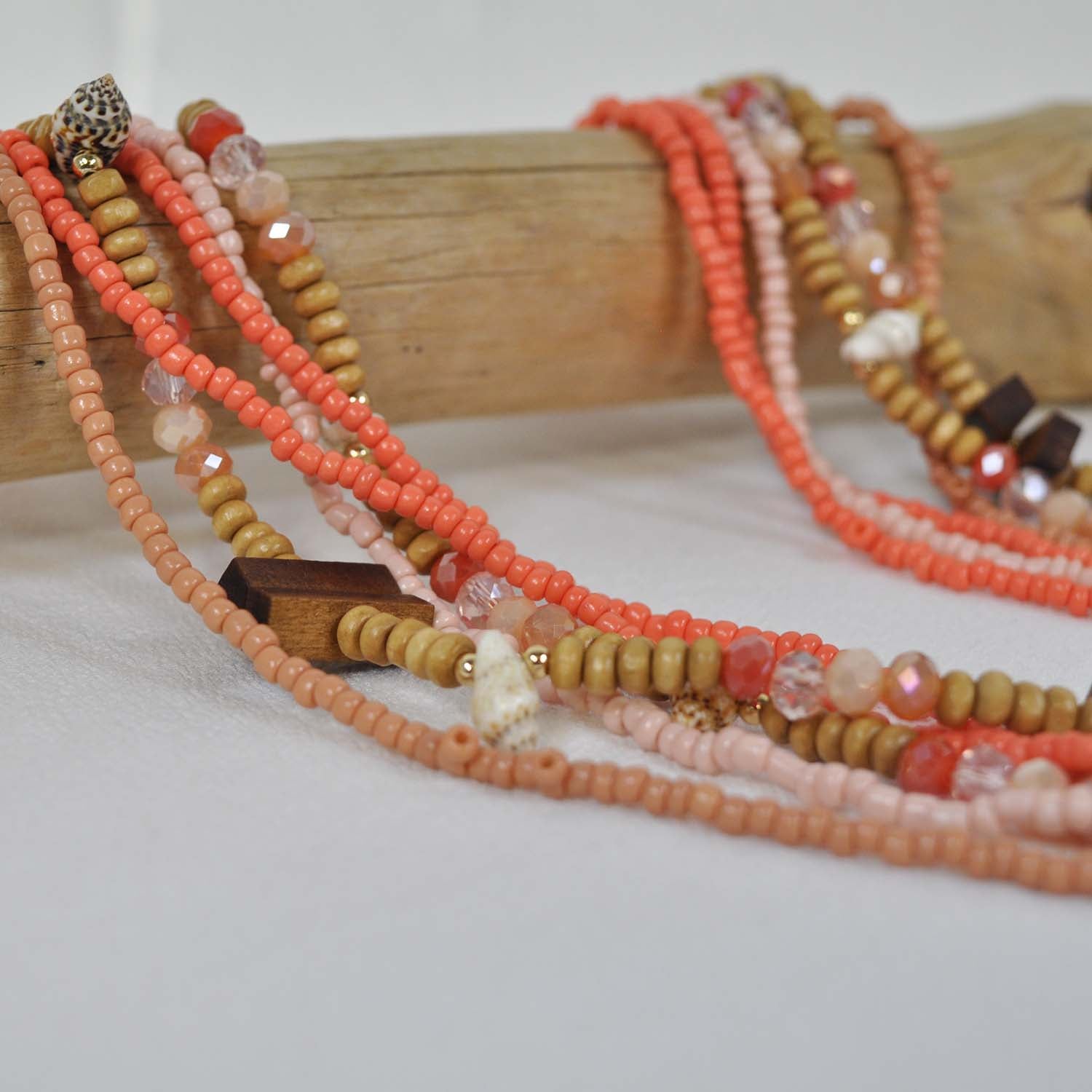 Coral long layered necklace
