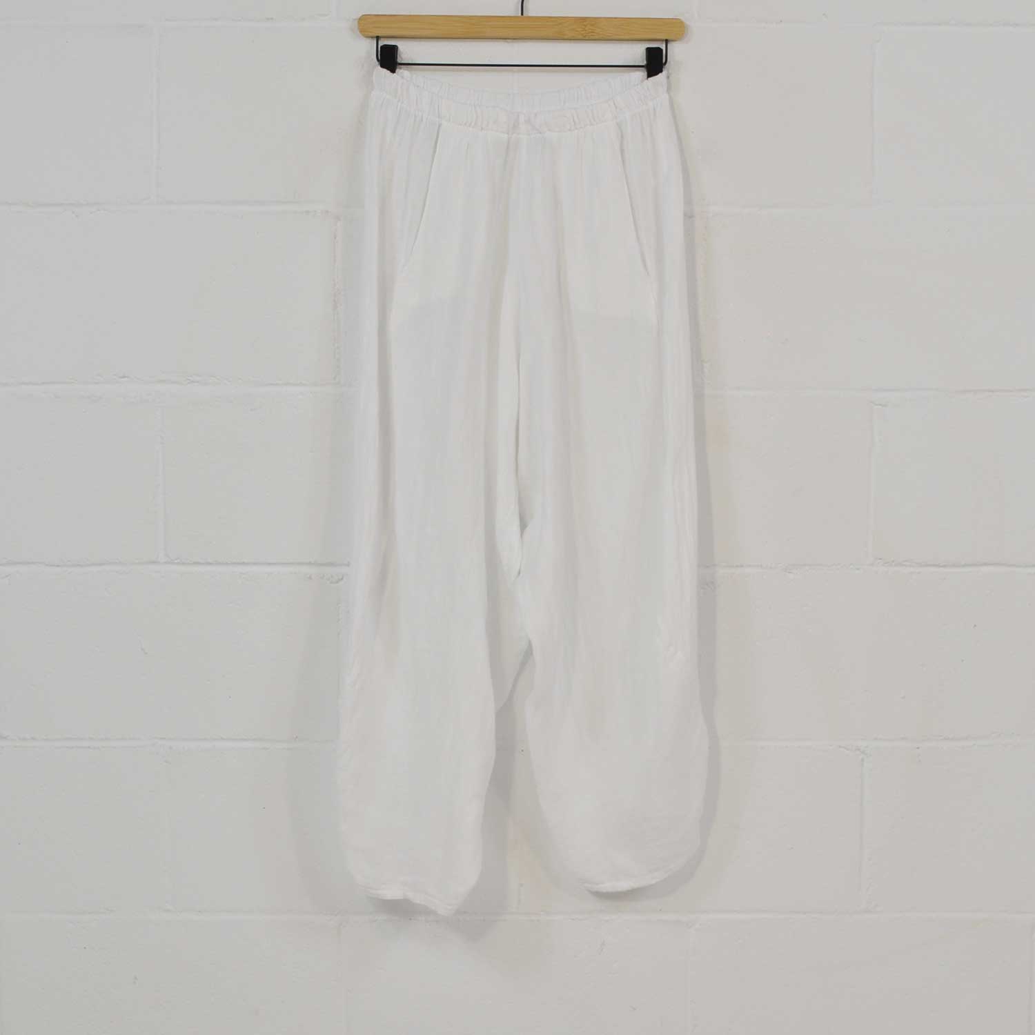 White linen harem pants
