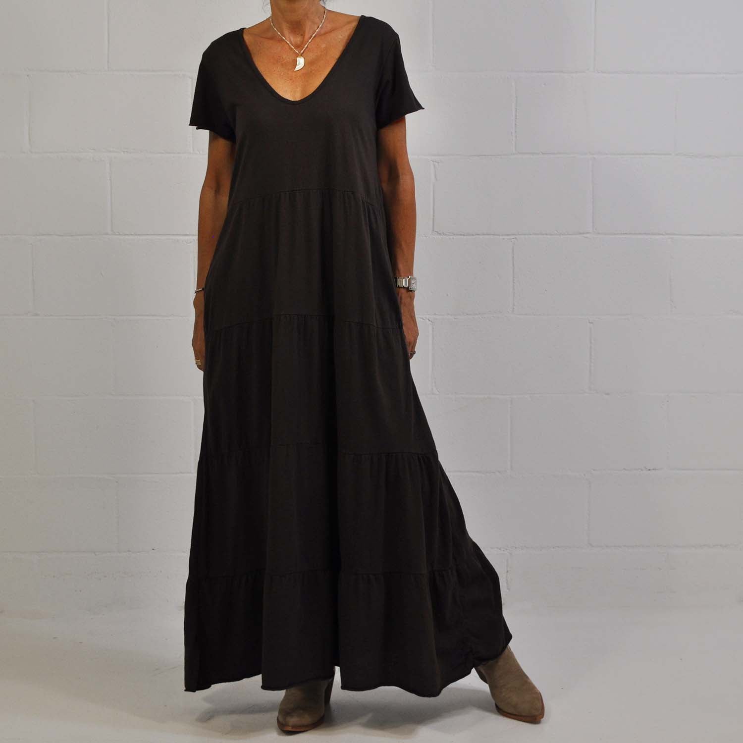 Brown seams long dress