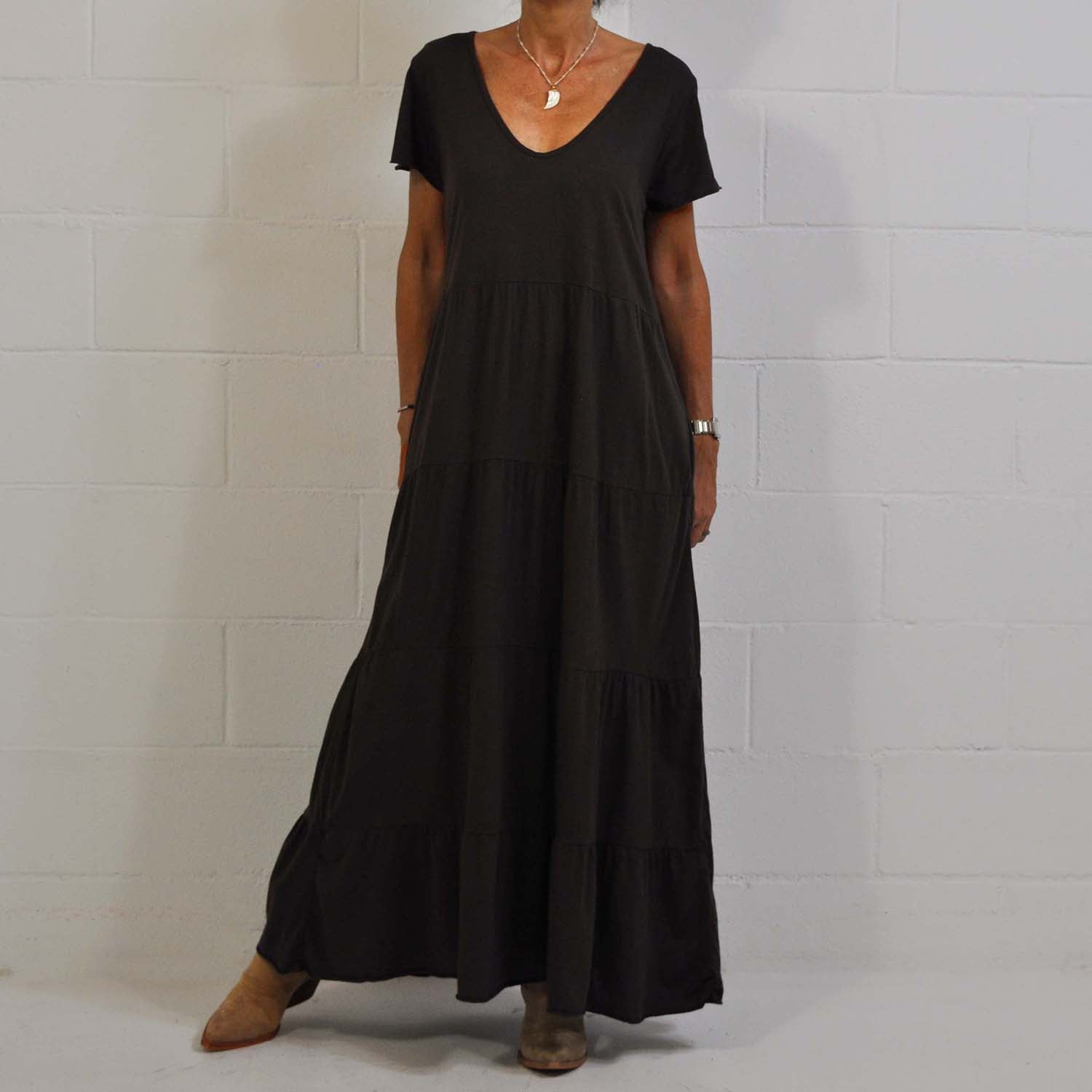 Brown seams long dress