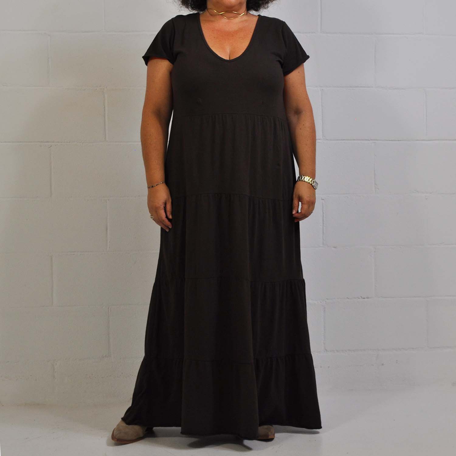 Brown seams long dress