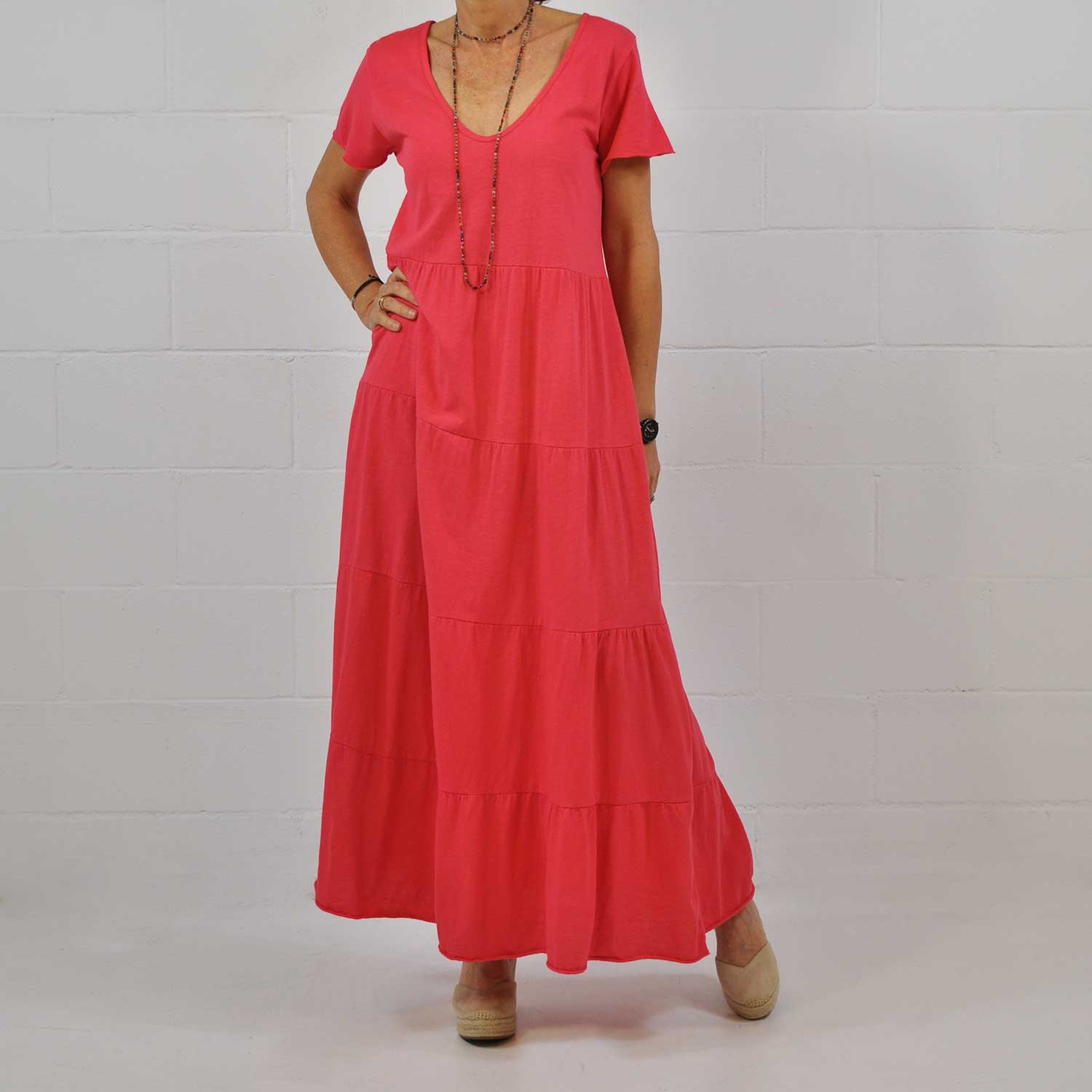 Robe longue coutures corail
