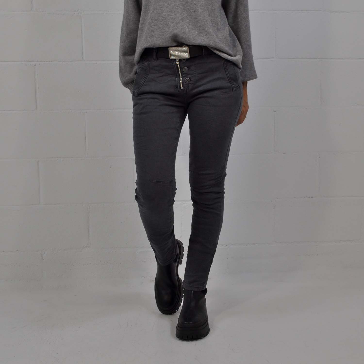 Gray zip and buttons pants