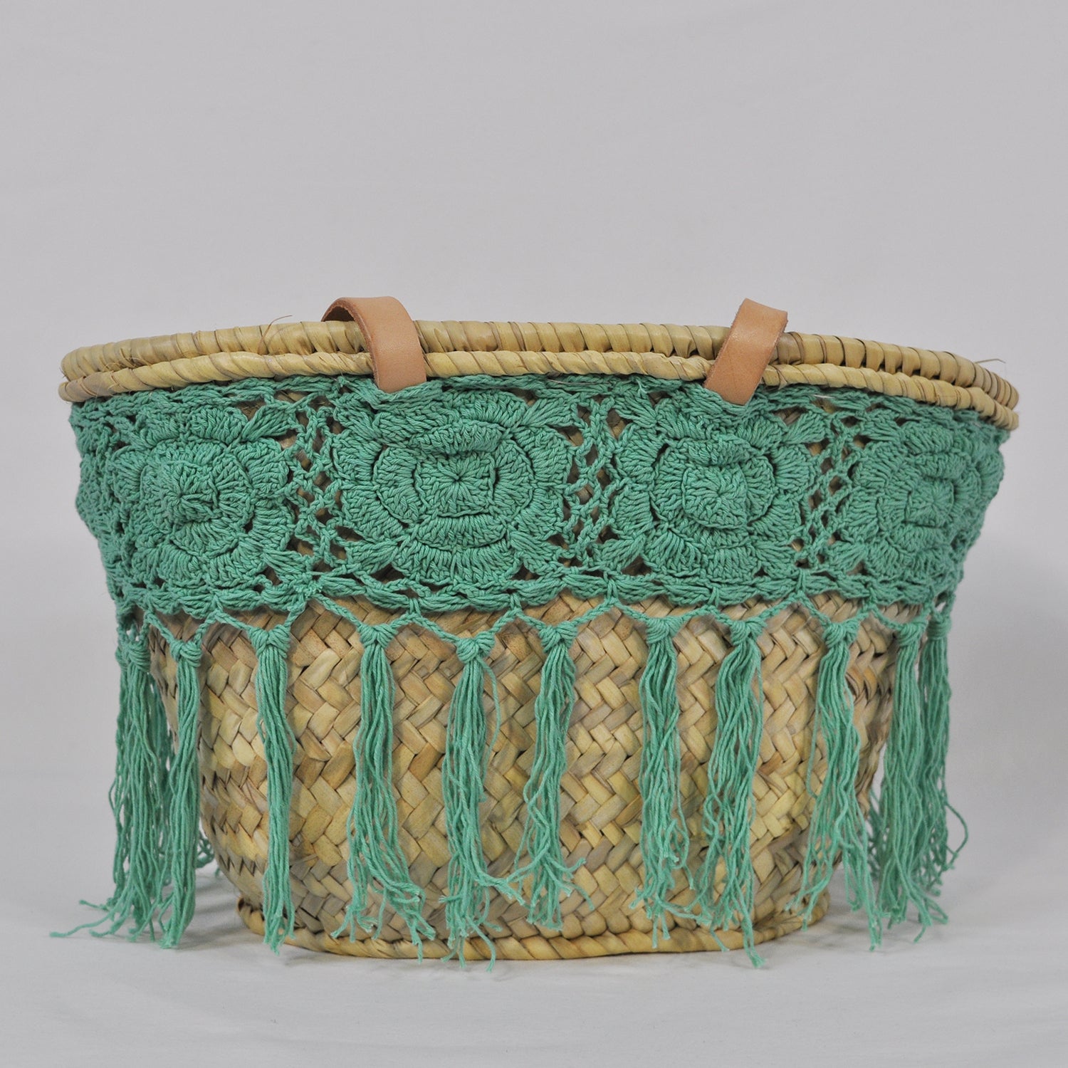 Turquoise crochet basket