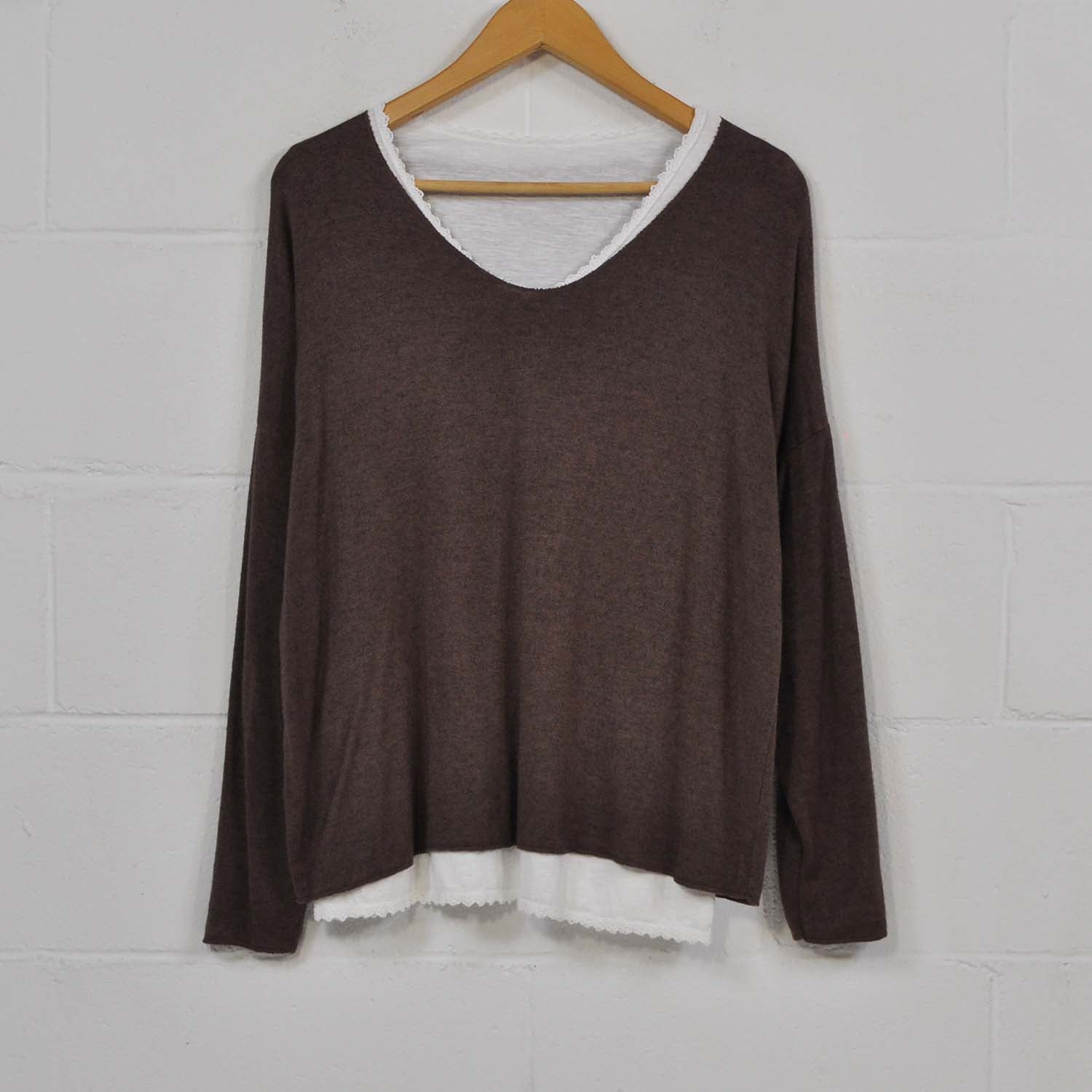 Pull-over double en tricot marron