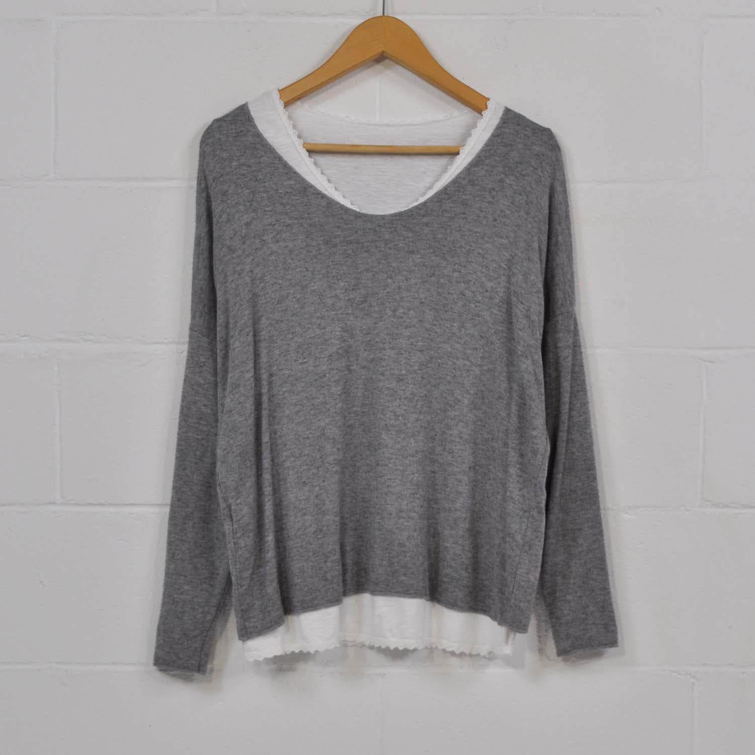 Pull-over double en tricot gris