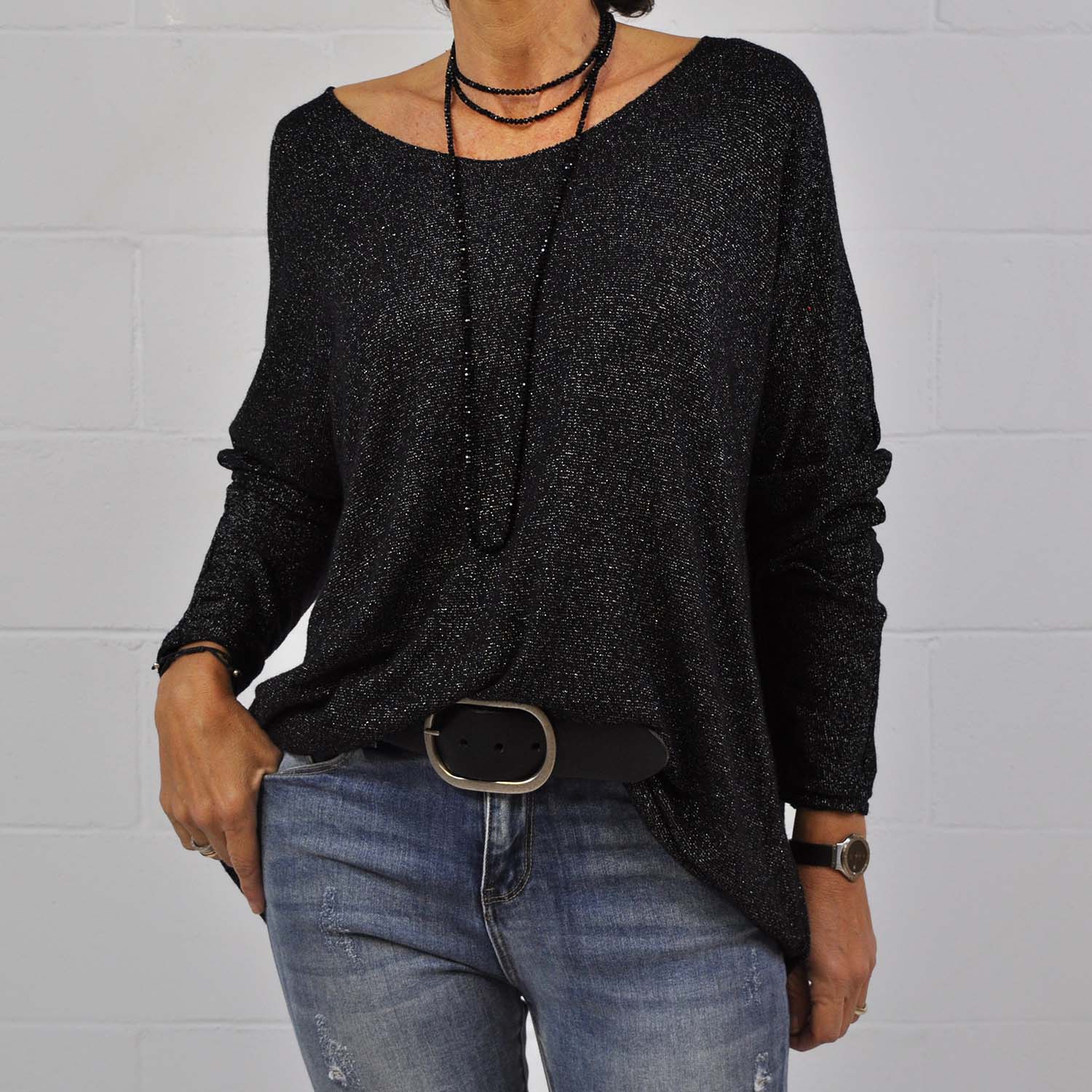 Pull-over en tricot brillant noir