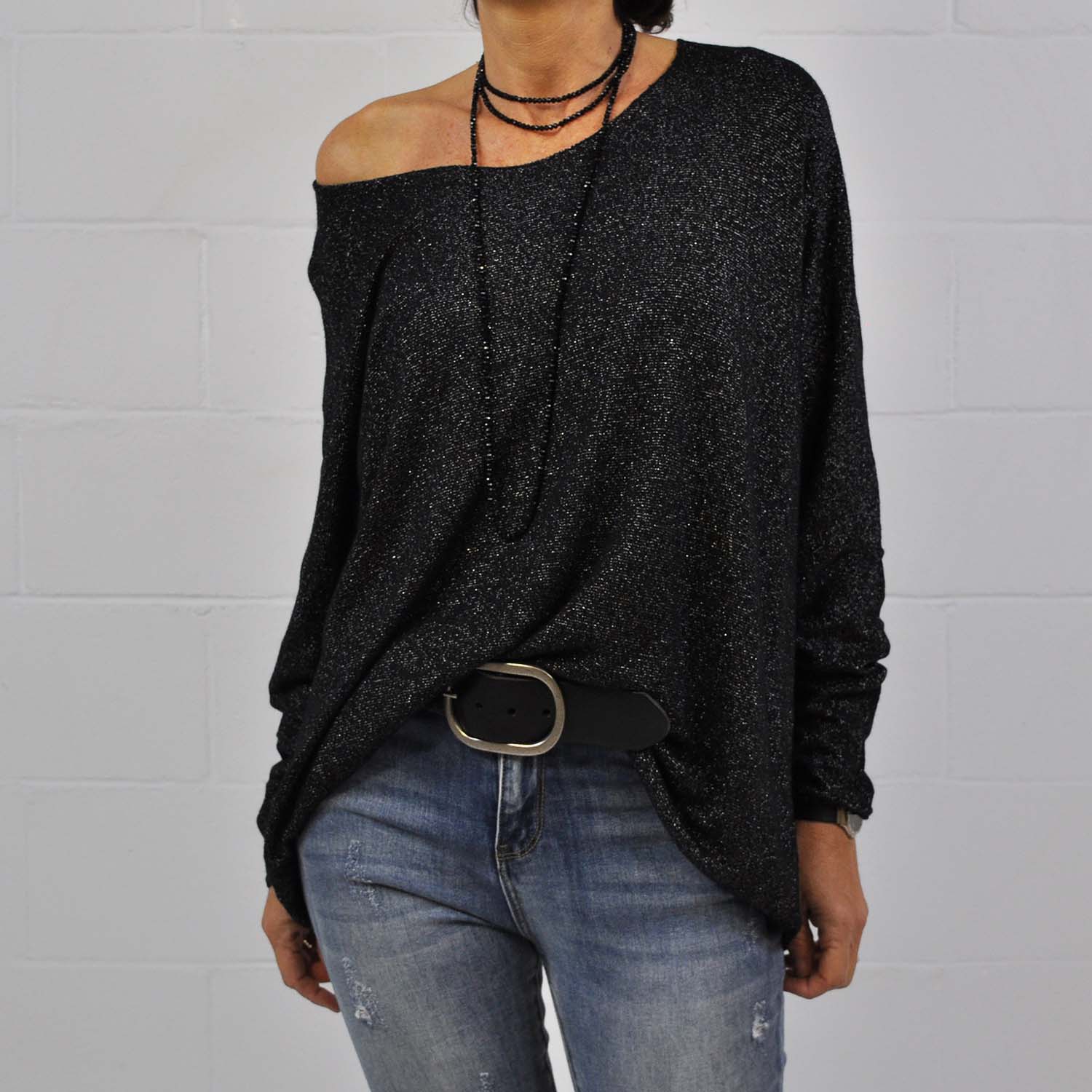 Pull-over en tricot brillant noir