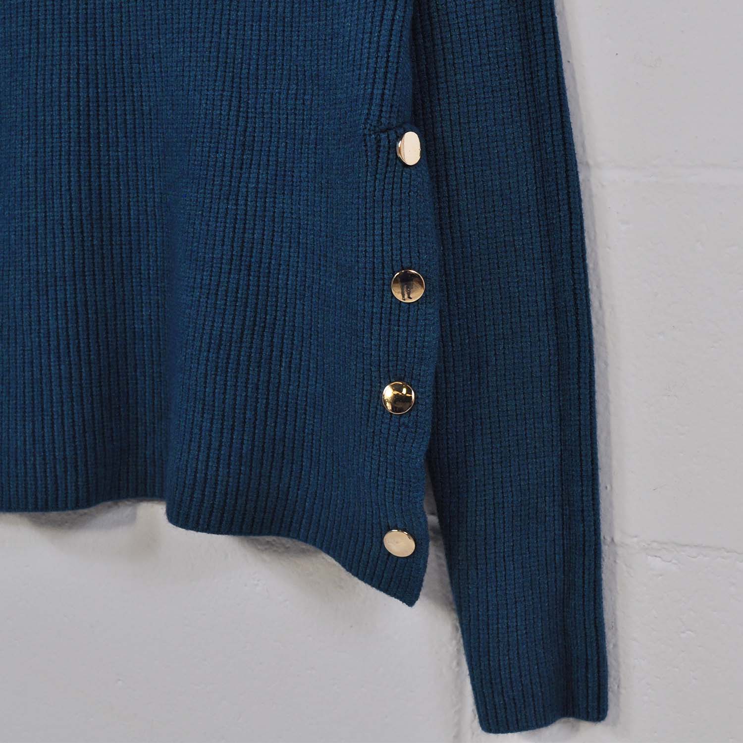 Blue gold buttons sweater