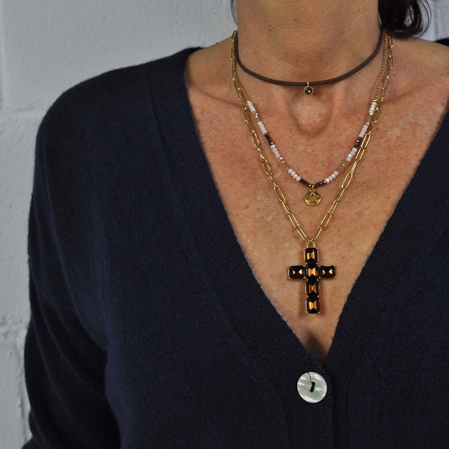 Brown cross necklace
