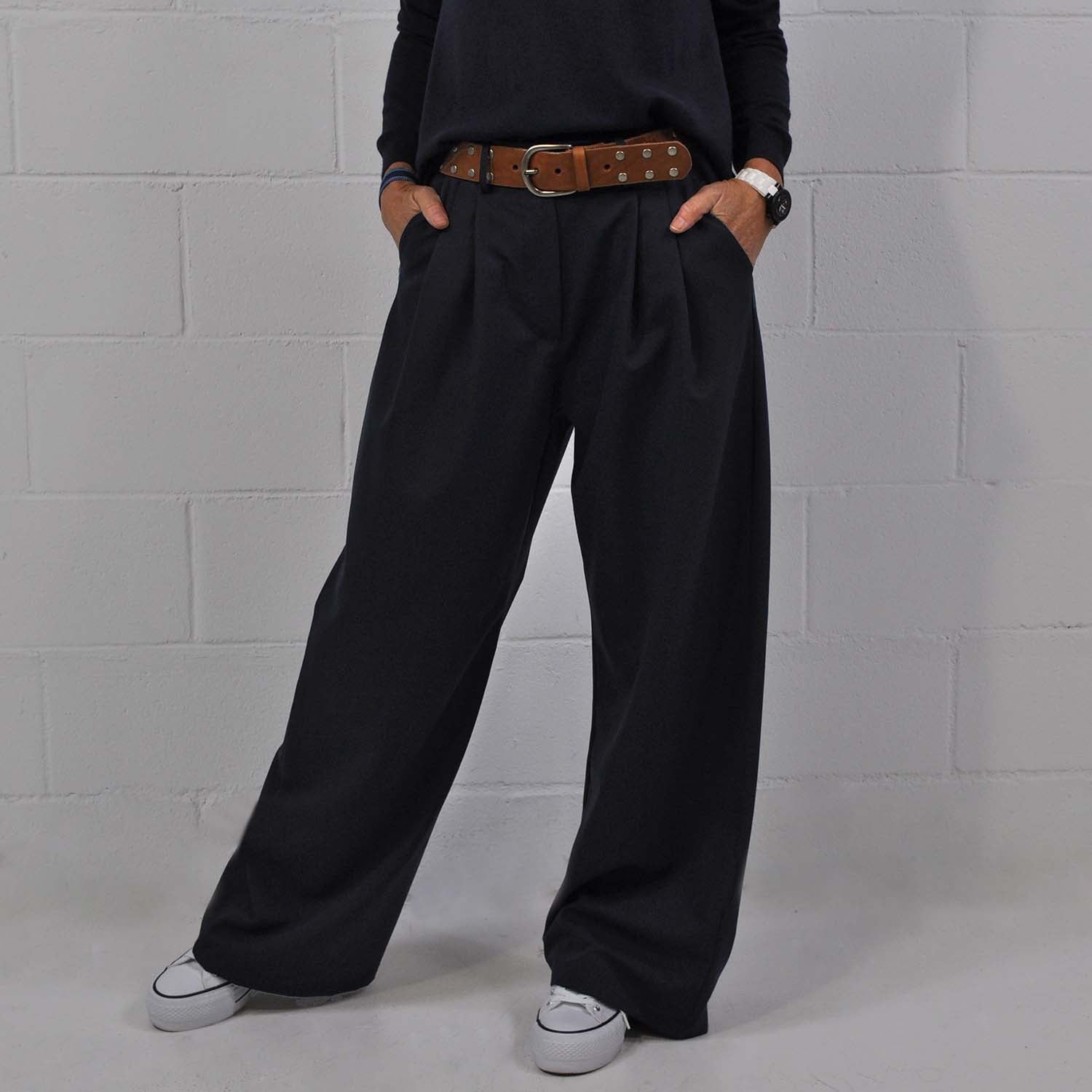 Pantalon large femme chic jersey italien imprimé Montauk I BLEU D'AZUR