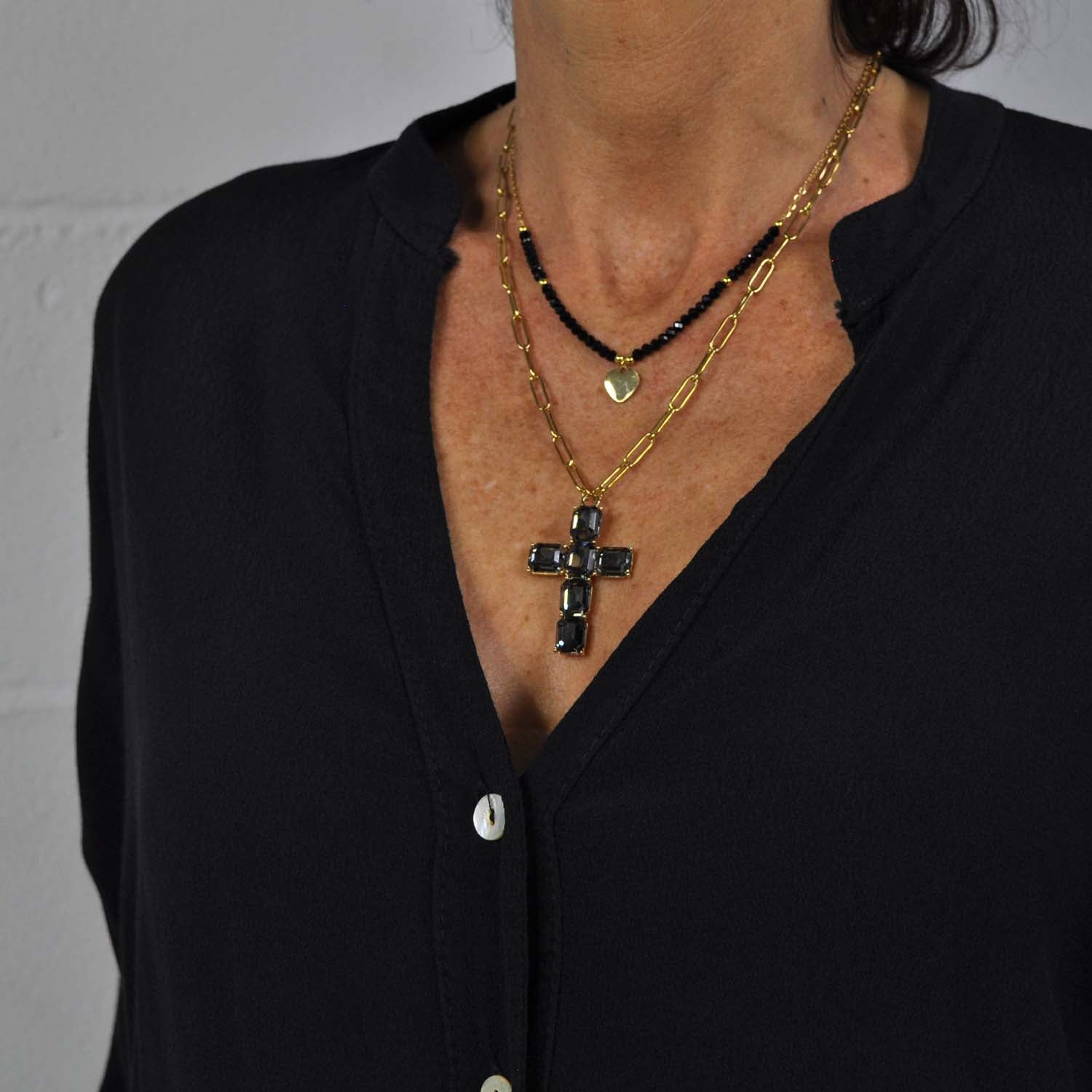 Grey cross necklace
