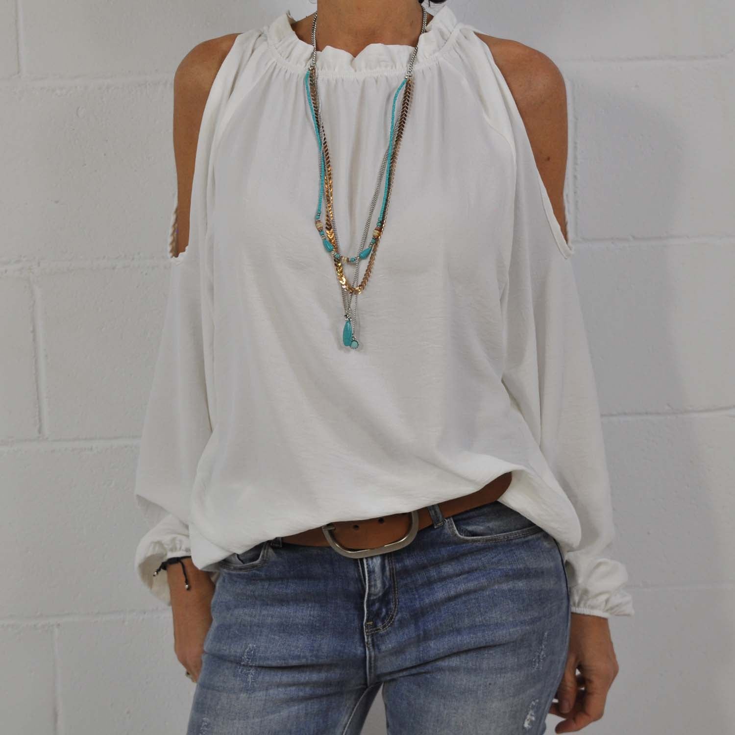 White blouse with cut-out shoulders 
