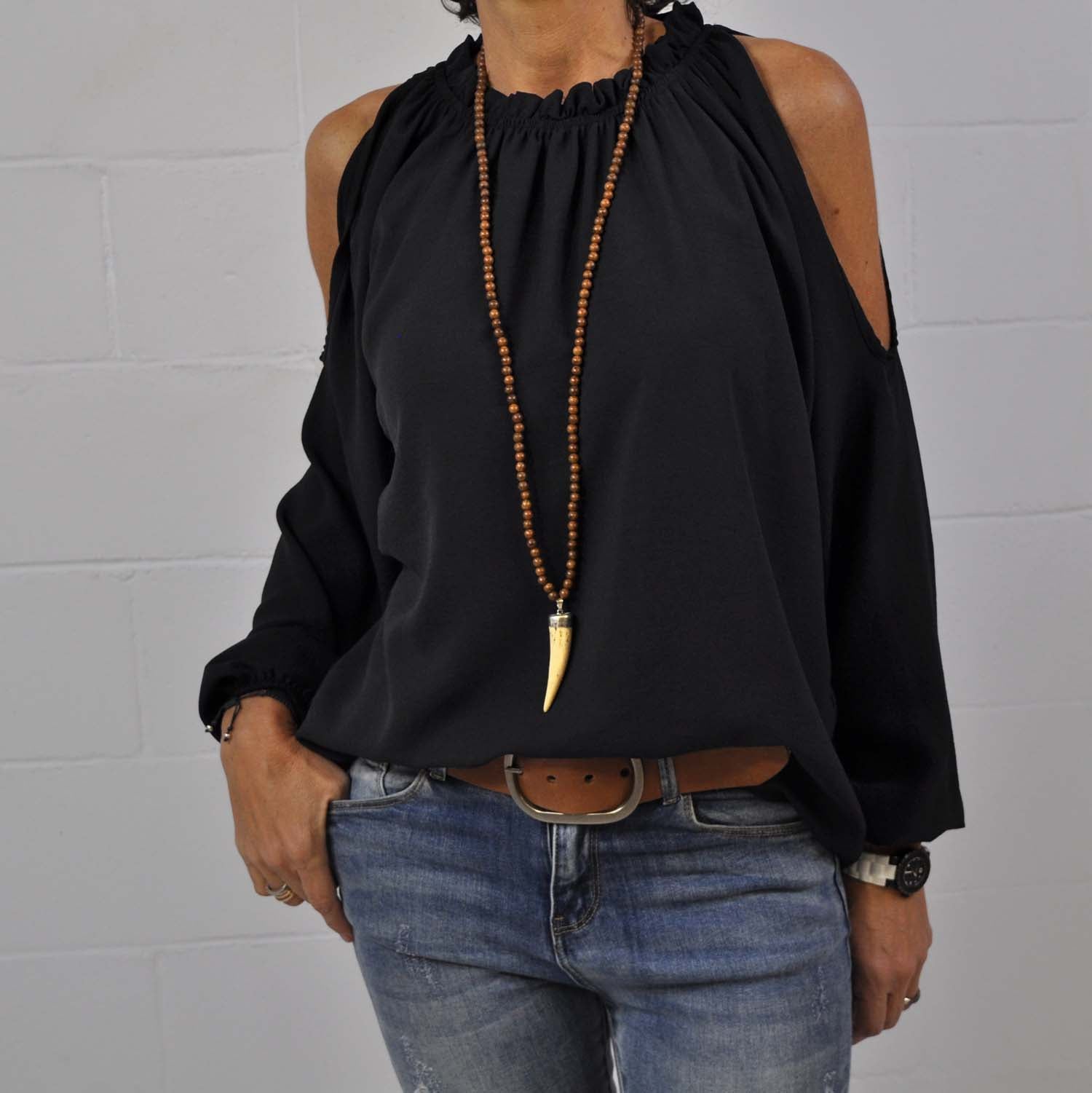Black blouse with cut-out shoulders 