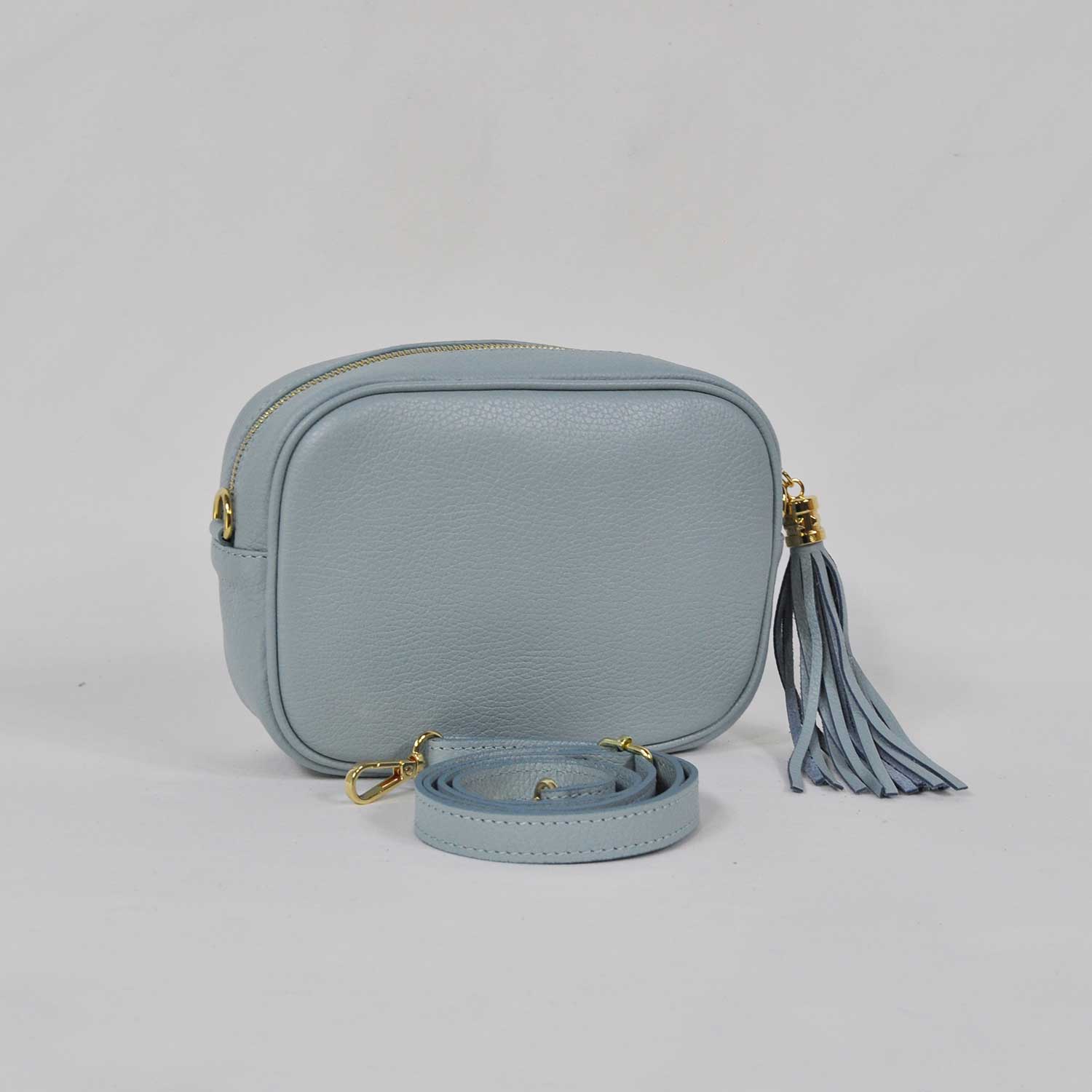 Light blue pompom bag