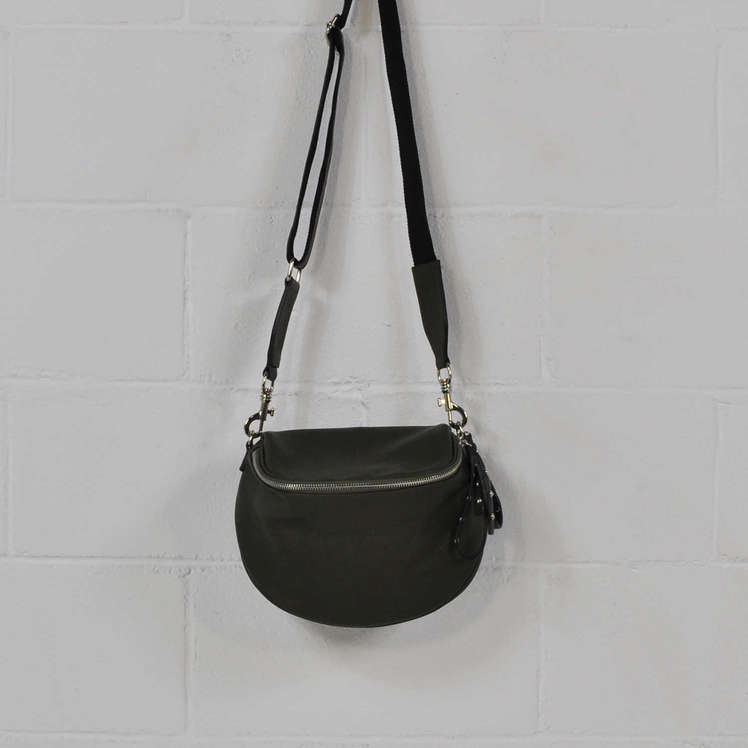 Kaki leather crossbody bag