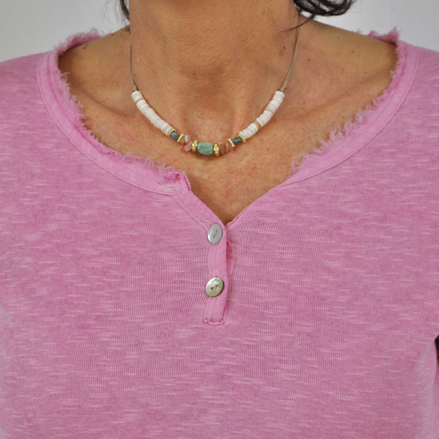 Collier turquoise et rose