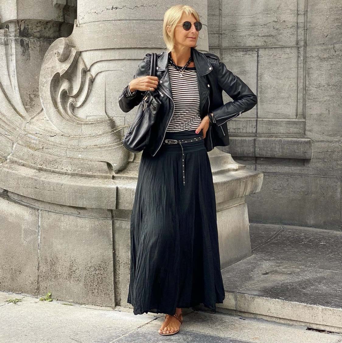 Ankara maxi skirt & faux leather jacket - VERSICOLOR CLOSET